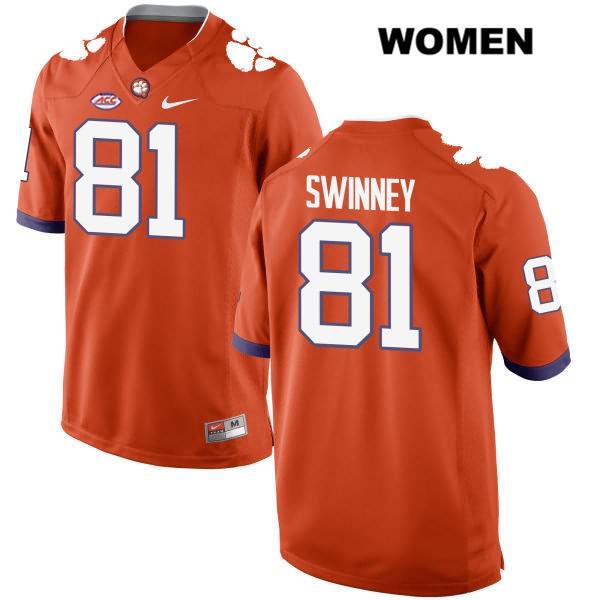 Women's Clemson Tigers #81 Drew Swinney Stitched Orange Authentic Style 2 Nike NCAA College Football Jersey QQG1246BG
